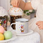 Personalized 3D Cartoon Flower Pot Boy Girl 11oz Silver Rim Enamel Mug with Name Happy Easter Holiday Party Favor Gift for Kids