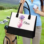 Personlig födelseblomma i golfväska Stor Canvas Tote Bag med namn Golfklubb Födelsedagspresent för golfspelare