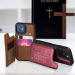 Personalized Cross Bible Leather Flip Wallet Phone Case for iPhone with Name RFID Blocking Card Holder Baptism Birthday Gift for Christian
