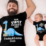 Personalisierte Dinosaurier Vater und Sohn Tochter Baumwoll-T-Shirt Anzug Unser erster Vatertag Geschenk Besonderes Geschenk für Papa Männer