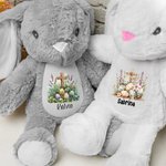 Huevos de Pascua personalizados Floral Cruz lindo peluche conejito animal de juguete con nombre Pascua Baby Shower Cumpleaños Regalo para los niños