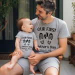 Gepersonaliseerde Footprints Outfit Onze Eerste Vaderdag 100% Katoenen T-shirt Baby Onesie met Naam Cadeau voor Papa Baby
