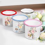 Personalized Cross Birth Flower Bunny Ears Cartoon Character 11oz Colored Rim Enamel Mug with Name Easter Back to School Birthday Gift for Kids