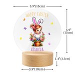 Personalized Cartoon Kid Character Rabbit Ears LED Night Light with Wooden Base and Name Easter Gift for Boys Girls
