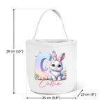 Personalisierte Niedliche Osternhase Blumen Canvas Eimertasche Korb mit Namen Initiale Ostereiersuche Geburtstag Party Geschenke für Jungen Mädchen