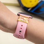 Personalized Pickleball Racket 3 Pcs Watch Band Charm with Engraved Text Smartwatch Accessories Birthday Anniversary Gift for Sports Lovers