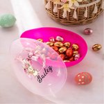 Personalized Cute Bunny Bow Initial Fillable Jumbo Easter Egg with Name Party Favor Egg Hunting Easter Hamper Gift for Boys Girls
