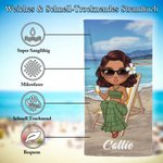 Personalisiertes Himmelblau Sonnenuntergang Cartoon Strandfigur Strandtuch mit Namen Sommer Urlaub Zubehör Geburtstag Geschenk für Familie Freunde