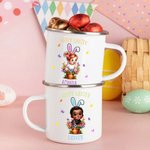 Personalized 3D Cartoon Flower Pot Boy Girl 11oz Silver Rim Enamel Mug with Name Happy Easter Holiday Party Favor Gift for Kids