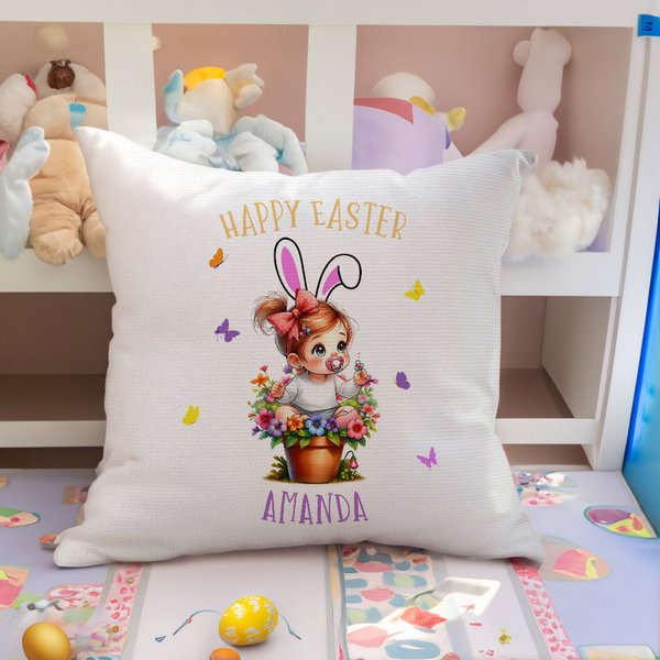 Personalized 3D Cartoon Flower Pot Boy Girl Soft Throw Pillow Cover with Name Easter Family Party Home Decor Gift for Kids