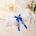 Giarrettiera in pizzo personalizzata con nome degli sposi e data del matrimonio alta elasticità qualcosa di blu regalo di nozze per la sposa