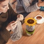 Personalized Sunflower Daisy Portable Wrist Yarn Holder Storage Pot with Engraved Name Crochet Accessories Birthday Gift for Craft Knitting Lovers