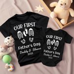 Gepersonaliseerde Footprints Outfit Onze Eerste Vaderdag 100% Katoenen T-shirt Baby Onesie met Naam Cadeau voor Papa Baby