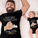 Personalized Fist Bump Father and Baby Tees Best Dad 100% Cotton T-shirt Our First Father’s Day Gift for New Dad