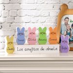 Set de bloques de madera personalizados del 1 al 15 con conejitos de colores con nombre decoración para el hogar regalo de Pascua para la familia