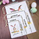 Personalized Quirky Easter Bunny Large Capacity Drawstring Canvas Treat Bag with Name Easter Egg Hunt Holiday Party Favors Gift for Kids Family