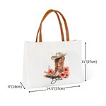 Personalized Birth Flower Western Cowgirl Boots Design Canvas Tote Bag with Name and Leather Handle Birthday Bridesmaid Gift for Women