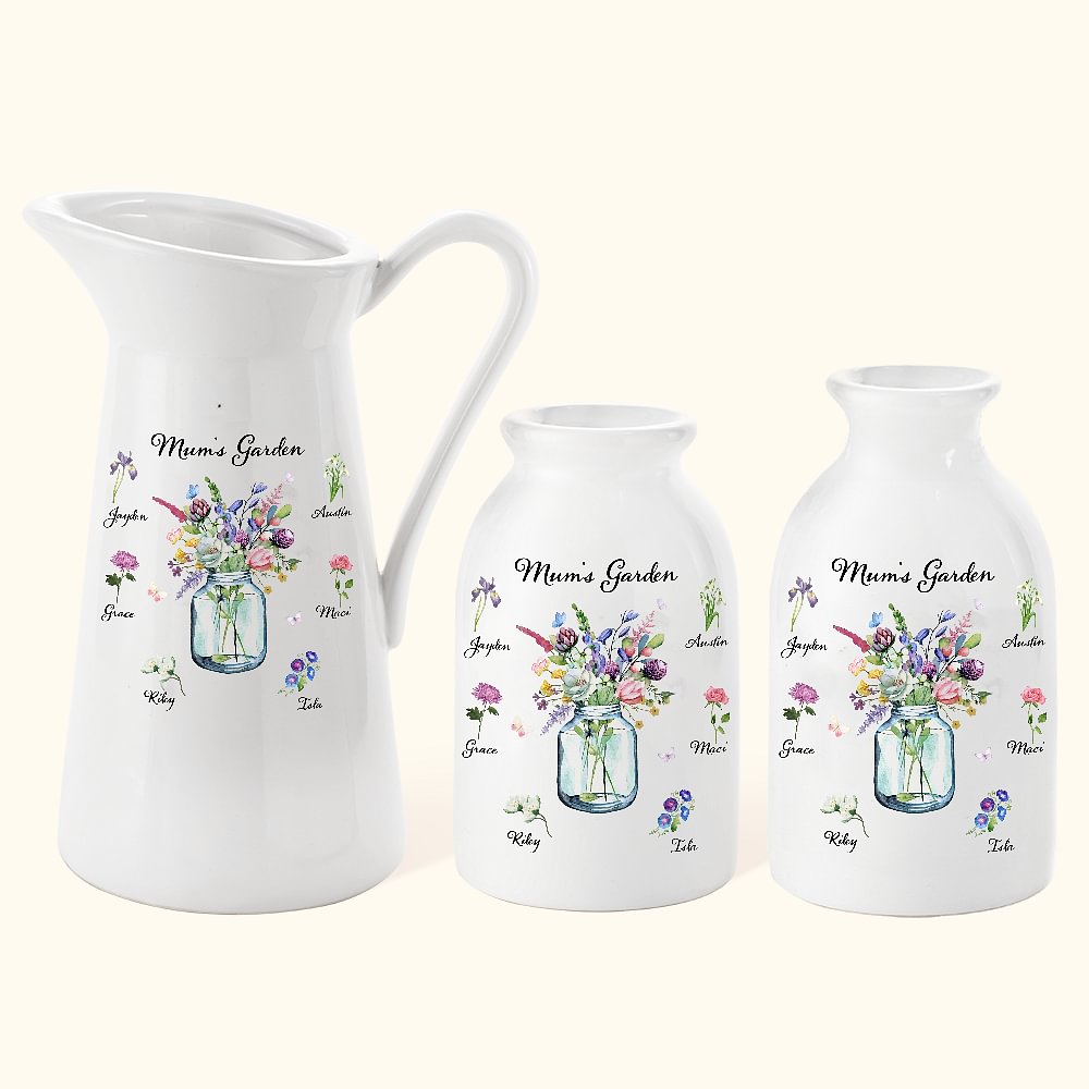 Vase en céramique personnalisé avec 1-6 noms Cadeau de fête des mères pour maman grand-mère