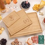 Personalized Wreath Initial Engraved Name Year FSC Bamboo Cutting Board with Juice Groove Housewarming Wedding Gift for Family