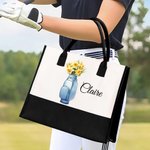 Personlig födelseblomma i golfväska Stor Canvas Tote Bag med namn Golfklubb Födelsedagspresent för golfspelare