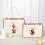 Personalized Cartoon Kid Bunny Ears Reusable Jute Tote Bag with Name Easter Gift for Boys Girls