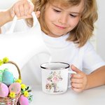 Personalized Cross Birth Flower Bunny Ears Cartoon Character 11oz Colored Rim Enamel Mug with Name Easter Back to School Birthday Gift for Kids