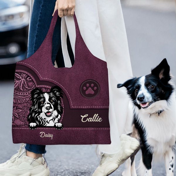 Personalised Vintage Cartoon Dog Cat Double Sided Print Large Tote Bag with 1-6 Names Anniversary Birthday Gift for Pet Owners