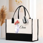 Personlig födelseblomma i golfväska Stor Canvas Tote Bag med namn Golfklubb Födelsedagspresent för golfspelare