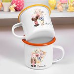 Personalized Cross Birth Flower Bunny Ears Cartoon Character 11oz Colored Rim Enamel Mug with Name Easter Back to School Birthday Gift for Kids