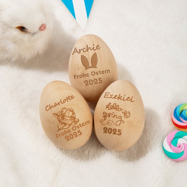 Personalisiertes Graviertes Ostern Holzei mit Namen Jahr Hasenohren Osterkorbfüller Haus Deko Party Geschenk für Kinder