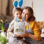Personalized Happy Easter Cute Peter Rabbit Ears Bucket Bag with Initial and Name Easter Egg Hunt Basket Easter Birthday Party Favors Gift for Kids