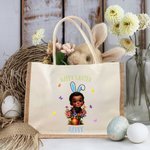 Personalized Cartoon Kid Bunny Ears Reusable Jute Tote Bag with Name Easter Gift for Boys Girls