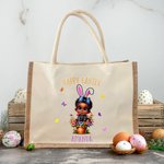 Personalized Cartoon Kid Bunny Ears Reusable Jute Tote Bag with Name Easter Gift for Boys Girls