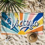 Toalla de playa personalizada, multicolor, extragrande, de secado rápido, con el nombre reflejado en el sol, esencial para viajes Regalo de cumpleaños para un amigo de la familia