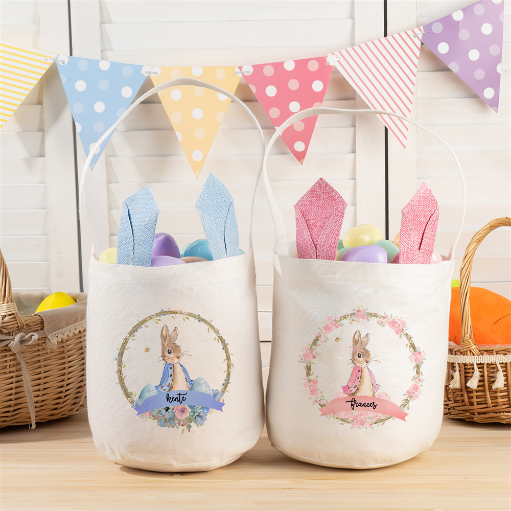 Sac à dos de grande capacité avec nom Oreille de lapin Peter Rabbit Couronne personnalisée Chasse aux oeufs de Pâques Anniversaire Fête Fête Favors Cadeau pour enfants