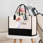 Personlig födelseblomma i golfväska Stor Canvas Tote Bag med namn Golfklubb Födelsedagspresent för golfspelare