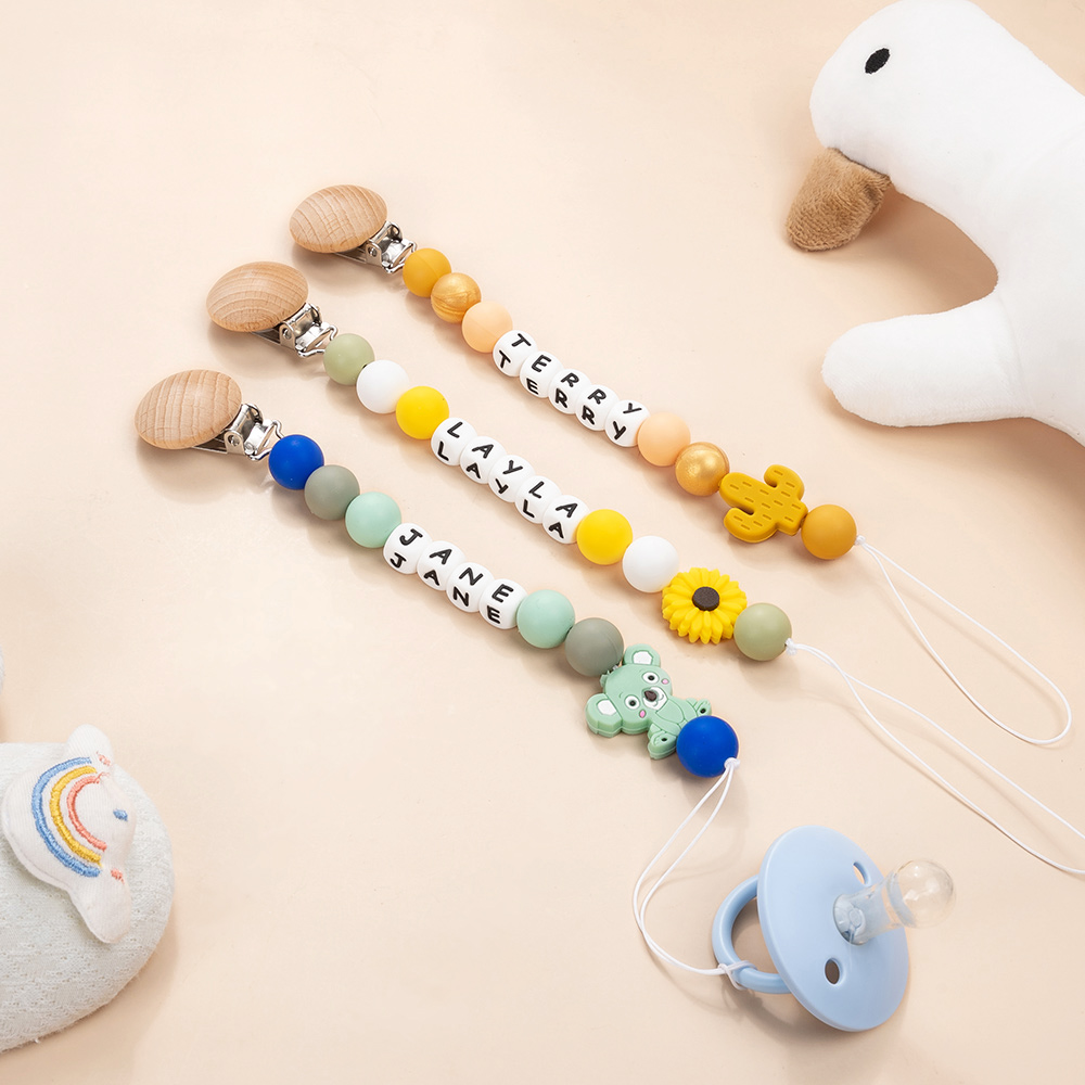 Attache-sucette Sans BPA Personnalisé avec Nom Chaîne de Sucette Perlée Cadeau Anniversaire pour BéBé