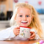 Personalized Cross Birth Flower Bunny Ears Cartoon Character 11oz Colored Rim Enamel Mug with Name Easter Back to School Birthday Gift for Kids