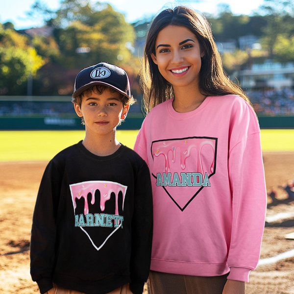 Personalized Multicolour Baseball Ice Cream Drip Kid Adult T-shirt Sweatshirt Hoodie with Name Game Day Birthday Gift for Baseball Lovers