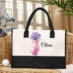 Personlig födelseblomma i golfväska Stor Canvas Tote Bag med namn Golfklubb Födelsedagspresent för golfspelare