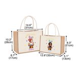 Personalized Cartoon Kid Bunny Ears Reusable Jute Tote Bag with Name Easter Gift for Boys Girls