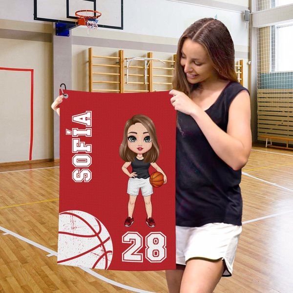 Toalla personalizada suave y de secado rápido con dibujo de balón nombre y clip regalo de cumpleaños para amantes del deporte