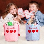 Borsa a secchiello personalizzata con nome ricamato e biglietto a forma di cuore Compleanno San Valentino Regalo di scambio scolastico per bambini
