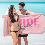 Personalised Bride Bridegroom Quick Dry Oversized Microfiber Beach Towel with Text and Date Bachelor Bachelorette Party Gift for Bride Groom