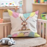 Personalized Quirky Easter Egg Bunny Soft Throw Pillow Cover with Name Easter Party Home Decor Gift for Kids