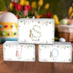 Personalised Cute Peter Rabbit Floral Initial Easter Biscuit Tin Storage Box with Name Easter Party Birthday Gift for Kids