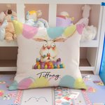 Personalized Quirky Easter Egg Bunny Soft Throw Pillow Cover with Name Easter Party Home Decor Gift for Kids