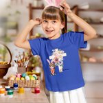 Personalized Cross Birth Flower Bunny Ear Cartoon Character Kid Adult T-shirt Sweatshirt with Name Easter Party Gift for Kids Family