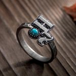 Personalized Simple Line Design Turquoise Ring with Initial Western Culture Jewelry Birthday Gift for Women Cowgirl Lovers