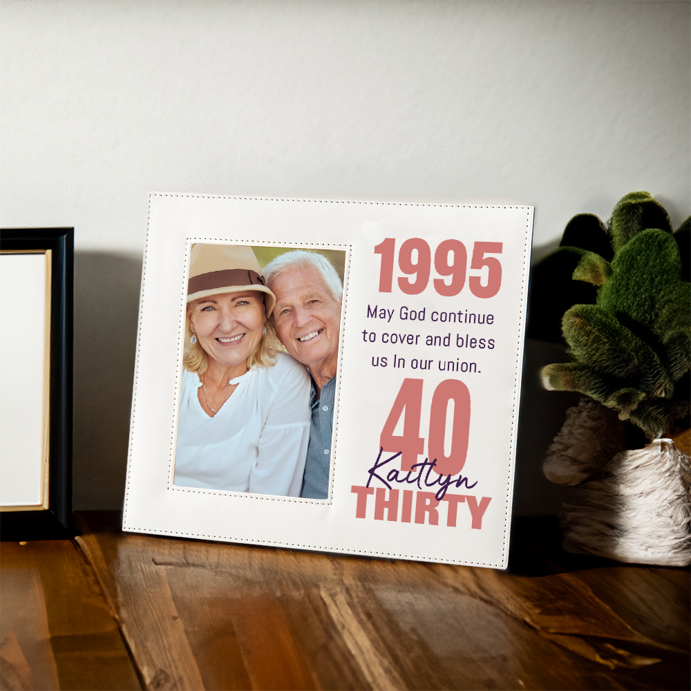 Cadre photo en cuir personnalisé avec nom et textes Cadeau d'anniversaire pour la famille et les amis